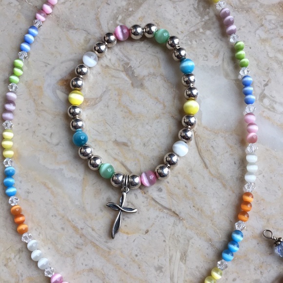 Pastel bead necklace, bracelet & stretch bracelet - Picture 2 of 7